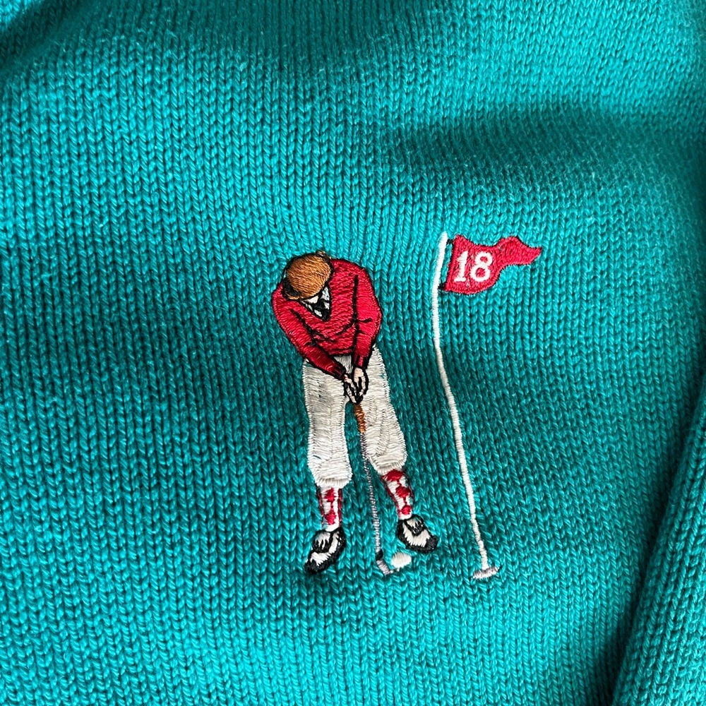 Scottish Isle Teal V-Neck Golf Sweater - Picture 3 of 7